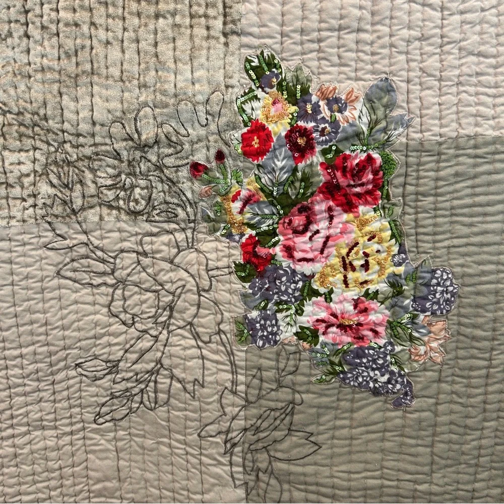 Address Home Decor Patchwork Quilt 88 X85 Floral Sequins Buttons Bohemian Style